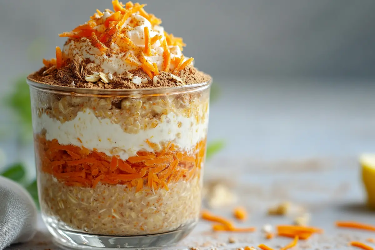 Carrot Cake Protein Overnight Oats with Lemon Quark (35g Protein)