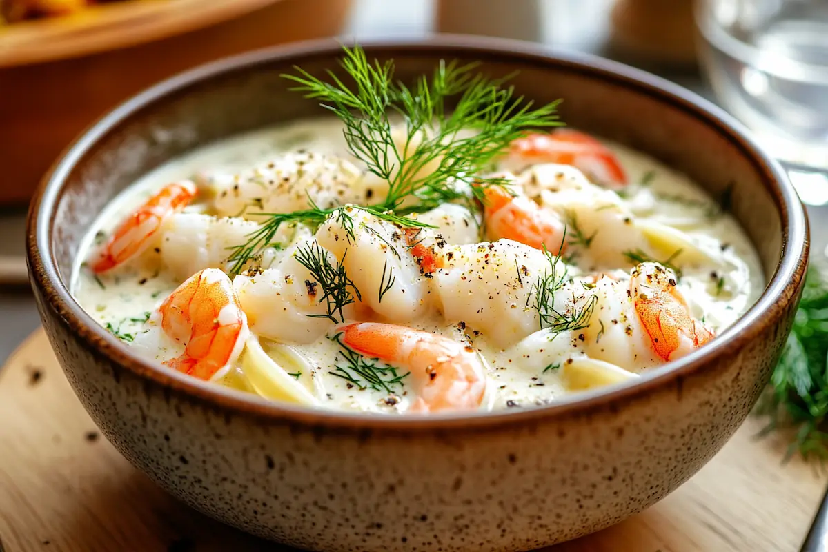 Creamy High-Protein Seafood & Dill Chowder Pasta (40g Protein)