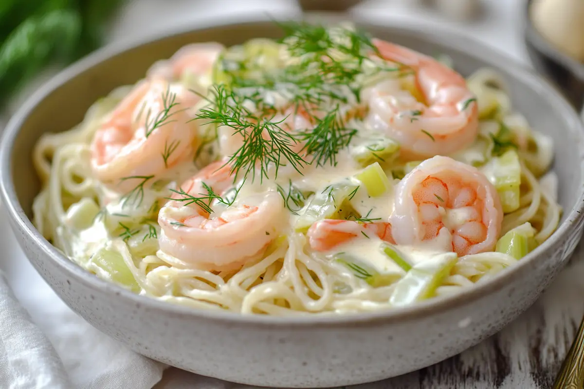 Creamy Nordic Shrimp & Leek Pasta (36g Protein)