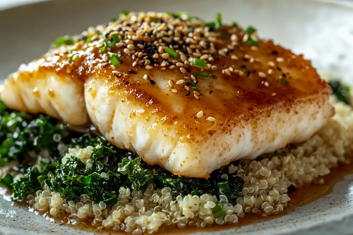 Honey Soy Glazed Cod with Quinoa & Kale (35g Protein)