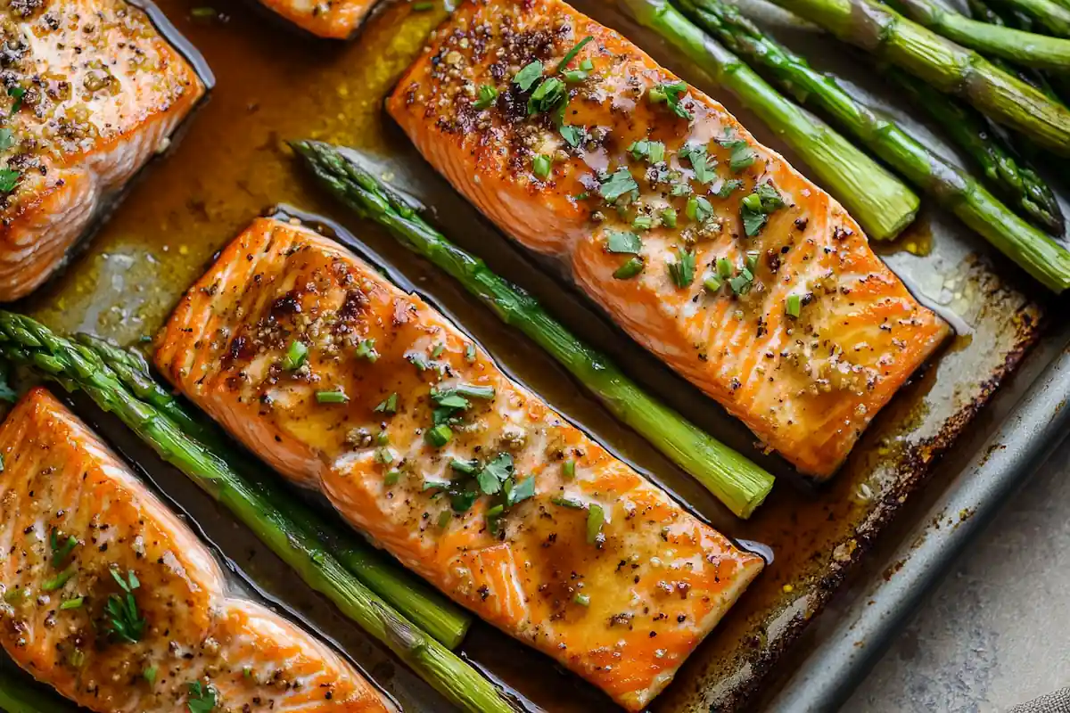 Honey Soy Glazed Salmon & Asparagus Sheet Pan (42g Protein)