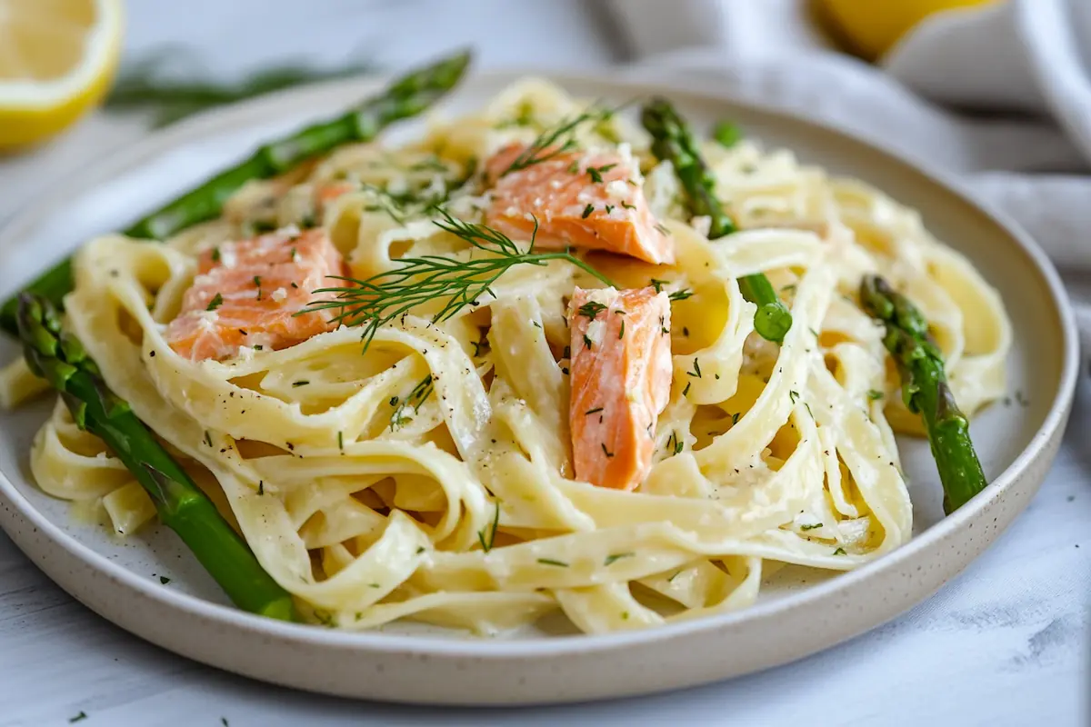 Lemon Garlic Smoked Salmon & Asparagus Pasta (35g Protein)