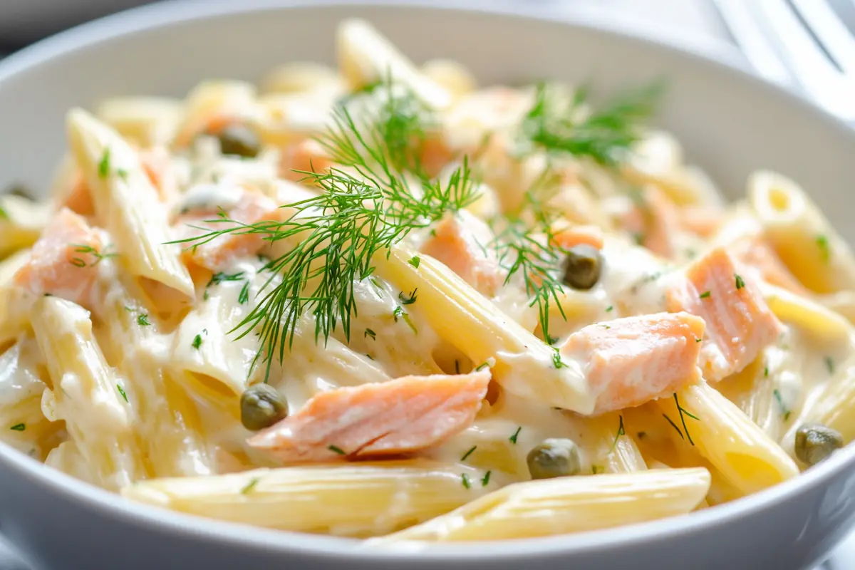 Lighter Smoked Salmon & Cream Cheese Pasta (34g Protein)