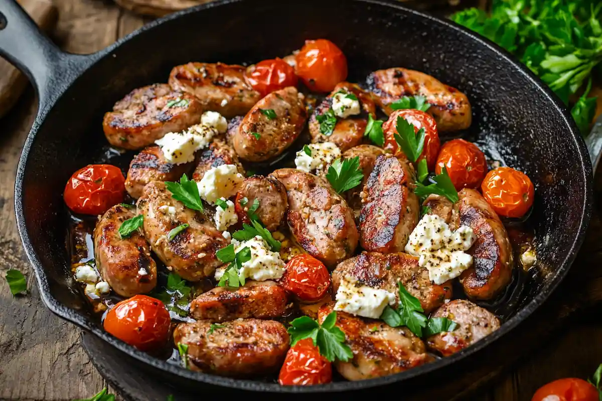 Spicy Feta & Chicken Sausage Skillet (42g Protein)