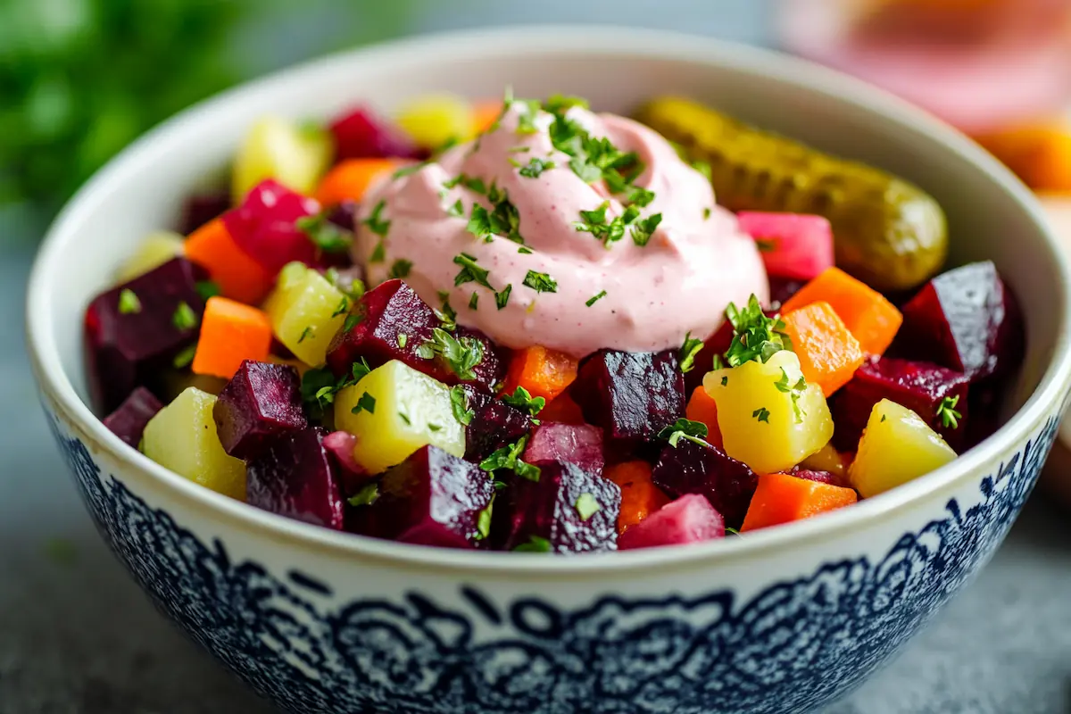 Traditional Finnish Beetroot Salad (Rosolli) with Greek Yogurt Dressing (10g Protein)