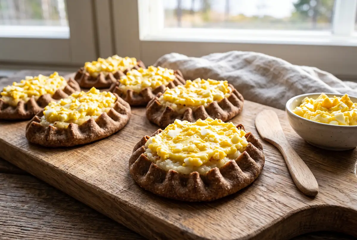 Traditional Finnish Karelian Pies (Karjalanpiirakat) with Egg Butter (20g Protein)