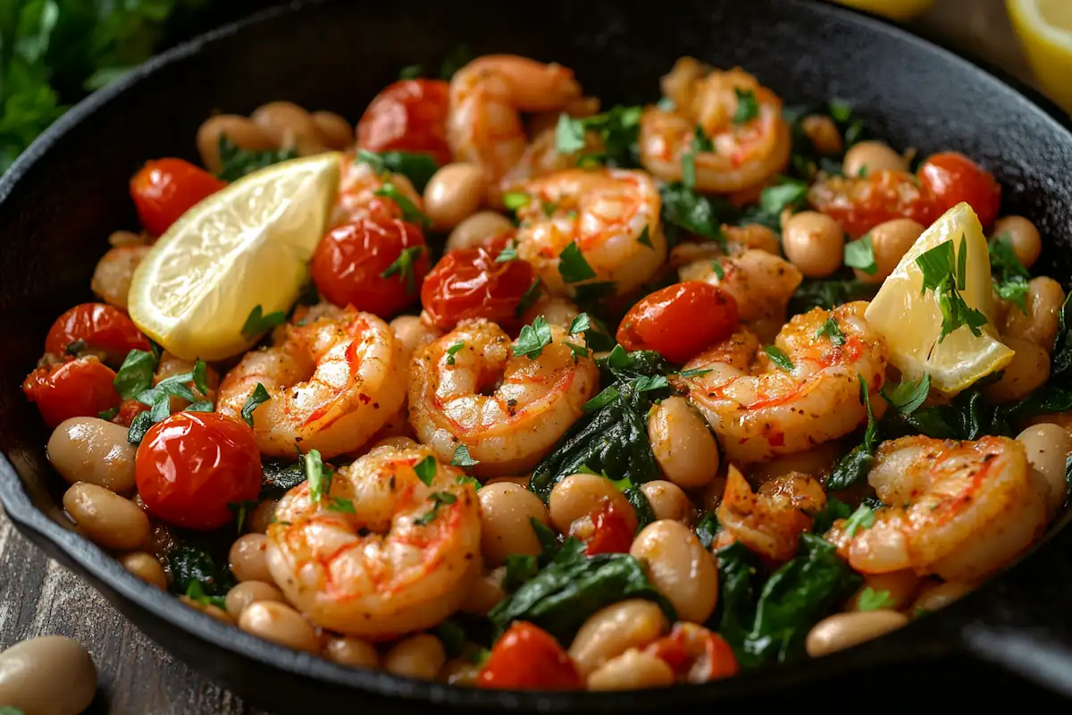 Zesty Garlic Shrimp & White Bean Skillet (34g Protein)